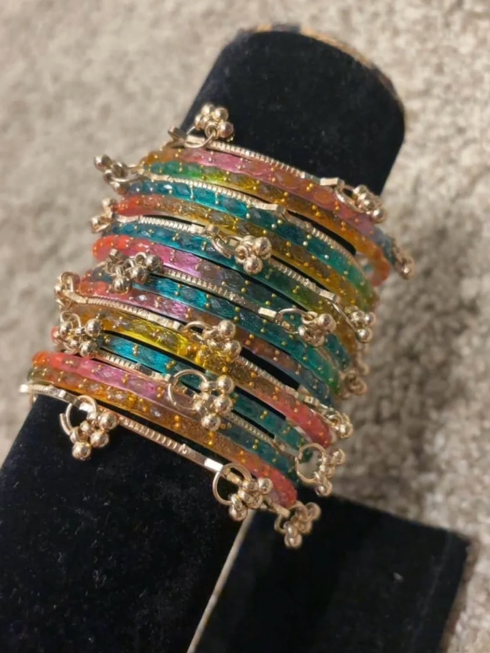 Colorful Sparkle Gold-Tone Stackable Bangles - Multi-Color - Picture 4 of 5